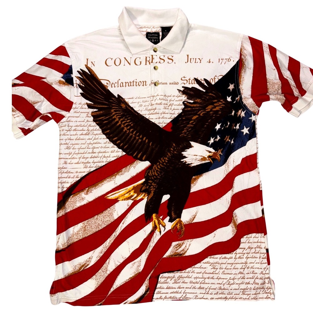 Cotton Traders Sport Mens Eagle American Flag Declaration Polo Shirt Size Medium